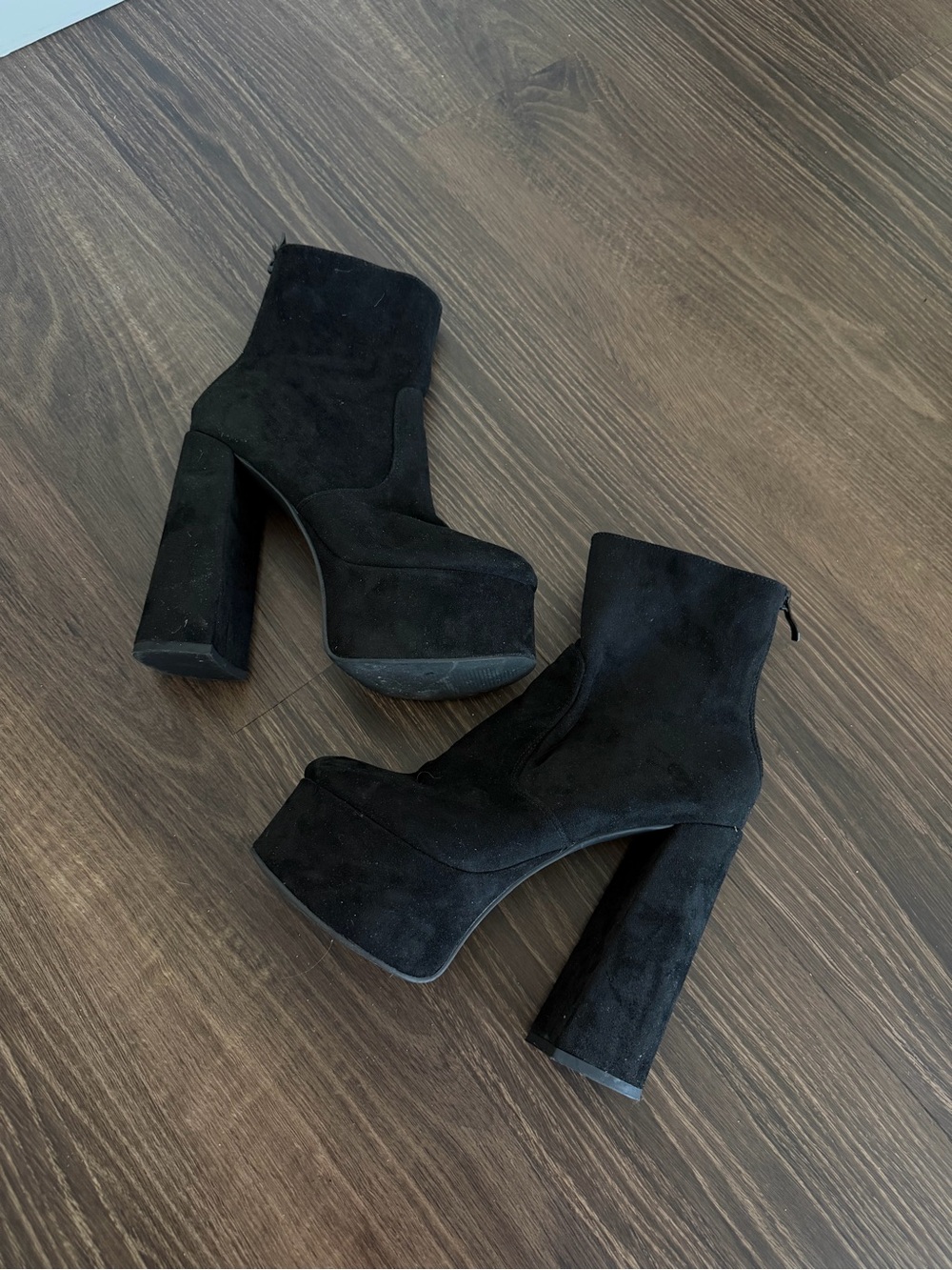 Black Platform Block Heel Ankle Boots - Women